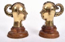PAIR OF 20TH CENTURY INDIAN HINDU BRASS GOWRI IDOL HEADS