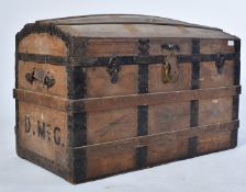 19TH CENTURY DOME TOP WOODEN BOUND STEAMER TRUNK