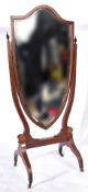 LATE VICTORIAN MAHOGANY INLAID CHEVAL SWING FLOOR MIRROR