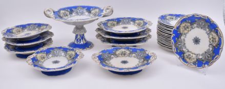 MID 19TH CENTURY IRONSTONE DINNER SERVICE IN BLUE & CREAM