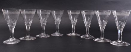 SET OF 8 18TH CENTURY GEORGE III FACET CUT STEM WINE GLASSES