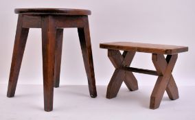 TWO 19TH CENTURY ELM WOOD TAVERN PUB STOOLS