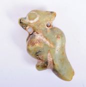CHINESE QING DYNASTY CARVED GREEN JADE BIRD PENDANT