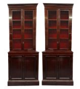 PAIR OF TALL VICTORIAN STYLE MAHOGANY BOOKCASE CABINETS