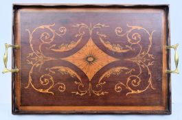 EARLY 20TH CENTURY 1920S MAHOGANY INLAID BUTLERS TRAY