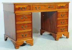 YEW WOOD & LEATHER TWIN PEDESTAL OFFICE DESK