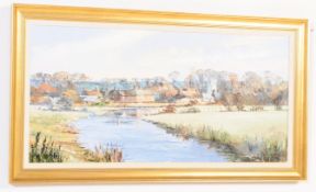 OIL ON CANVAS CANAL RIVER SCENE BY HARLEY CROSSLEY