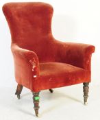 19TH CENTURY VICTORIAN MAHOGANY & VELVET ARMCHAIR
