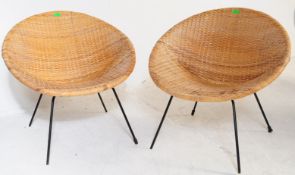 PAIR OF WICKER CANE COLOURED SATELLITE TUB ARMCHAIRS