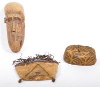 1940'S KUBA AFRICAN HEAD WEAR HATS WITH HAND CARVED WOOD MASK