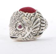 SILVER 925 FISH PIN CUSHION WITH PINK STONE EYES