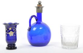 THREE PIECES OF VICTORIAN / GEORGIAN & BRISTOL BLUE GLASS