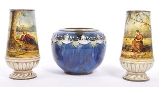 THREE ROYAL DOULTON LAMBETH / FAIENCE VASES BY LINNIE WATT