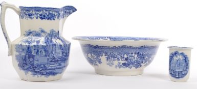 BLUE & WHITE IRONSTONE CHINA WASHBOWL AND JUG