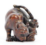 20TH CENTURY JAPANESE SIGNED CARVED WOOD TIGER NETSUKE