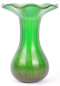 ANTIQUE ART NOUVEAU GREEN GLASS RUFFLED VASE BY LOETZ / LOTZ