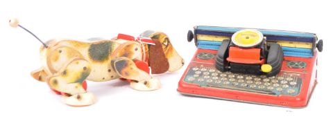 VINTAGE TIN PLATE TYPEWRITER BY METTYPE & DOG BY FISHER PRICE