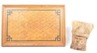 EARLY 20TH CENTURY BUTLERS TRAY & CARVED WOODEN HEAD