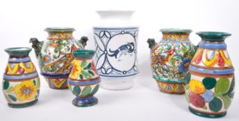 SIX MID 20TH CENTURY ITALIAN MAJOLICA STONEWARE VASES