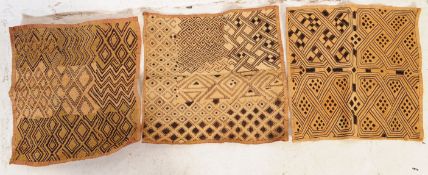 THREE 1940'S KUBA AFRICAN CLOTH FABRIC SQUARE ART PIECES