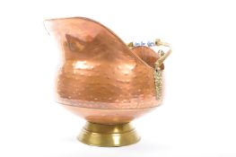 VICTORIAN COPPER & BRASS COAL SCUTLE PORCELAIN GRIPS