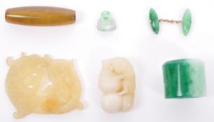 COLLECTION OF GREEN STONE CURIOS - NEPHRITE - BOWENITEQ