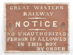 ORIGINAL GREAT WESTERN RAILWAY CAST IRON SIGNAL BOX SIGN