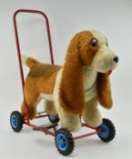 VINTAGE PUSH ALONG CHILDREN'S BEAGLE DOG TOY ON WHEELS