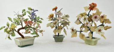 THREE 20TH CENTURY DECORATIVE HARDSTONE BONSAI TREES