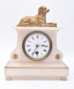 19TH CENTURY ALABASTER CLOCK WITH GILT SPANIEL DOG