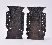 PAIR OF 19TH CENTURY CHINESE SOAPSTONE POSY - STEM VASES