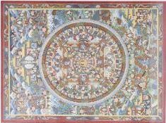 THANGKA - TIBETAN HANDPAINTED GEOMETRIC FABRIC PANEL