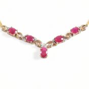 HALLMARKED 9CT GOLD RUBY & DIAMOND PENDANT NECKLACE