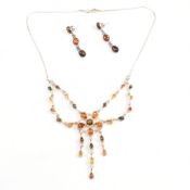 SILVER & AMBER PENDANT NECKLACE & EARRING SUITE