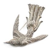 LARGE HALLMARKED SILVER MARCASITE BROOCH PIN