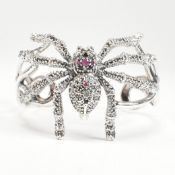 CONTEMPORARY 925 SILVER MARCASITE & RUBY SPIDER CUFF BANGLE