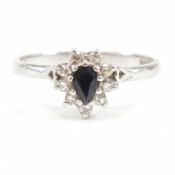 HALLMARKED PLATINUM SAPPHIRE & DIAMOND CLUSTER RING