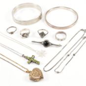 COLLECTION OF SILVER & WHITE METAL JEWELLERY