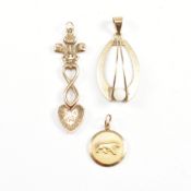 THREE HALLMARKED 9CT GOLD NECKLACE PENDANTS