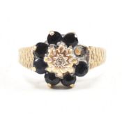 HALLMARKED 9CT GOLD SAPPHIRE & DIAMOND CLUSTER RING AF