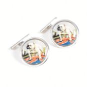 PAIR OF 925 SILVER & ENAMEL CUFFLINKS WITH BULLDOG IMAGE