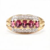 HALLMARKED 9CT GOLD & GARNET & DIAMOND RING