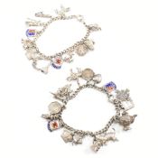 TWO VINATGE SILVER & WHITE METAL CHARM BRACELETS