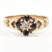 HALLMARKED 9CT GOLD SAPPHIRE & DIAMOND CLUSTER RING