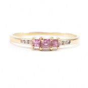 HALLMARKED 9CT GOLD SPINEL & DIAMOND RING