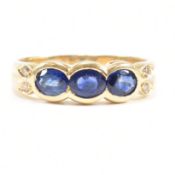 18CT GOLD SAPPHIRE & DIAMOND THREE STONE RING