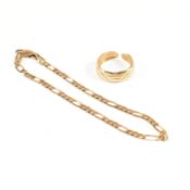 HALLMARKED 9CT FIGARO CHAIN BRACELET & YELLOW METAL TOE RING