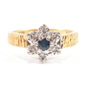 HALLMARKED 18CT GOLD SAPPHIRE CLUSTER RING