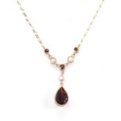 HALLLMARKED 9CT GOLD GARNET & PEARL PENDANT NECKLACE