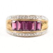 HALLMARKED 9CT GOLD GARNET & DIAMOND RING